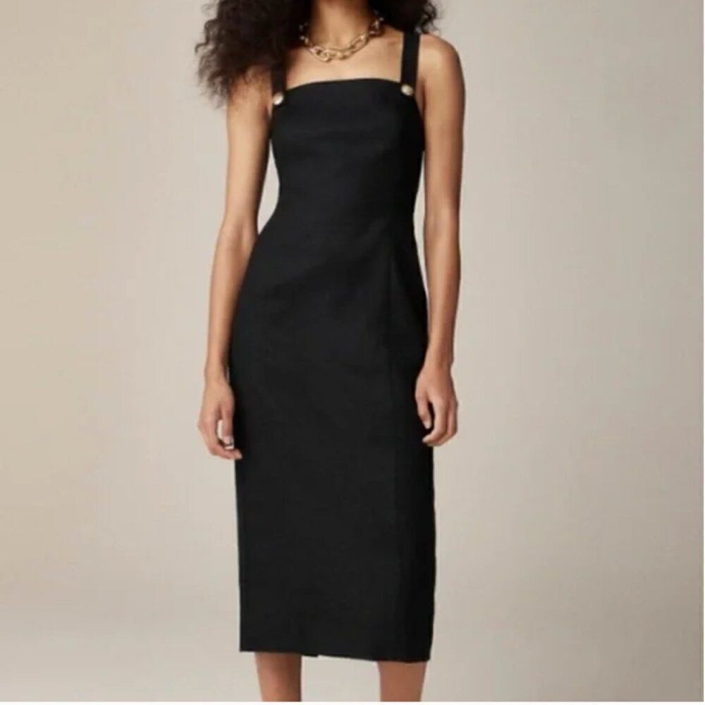 J.crew Colleen Stretch linen-blend sheath dress in Black NWT size 10 - Picture 2 of 14